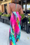 Multicolor Sexy Casual Print Bandage Backless Halter Regular Jumpsuits