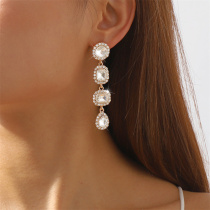 White Casual Daily Patchwork Rhinestone Earrings