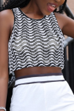 Black And White Sexy Striped Patchwork One Shoulder Tops