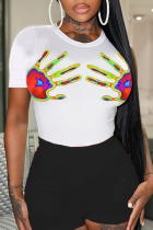 Black Casual Street Print Patchwork O Neck Short Sleeve Two Pieces
