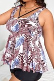 Multicolor Sexy Print Patchwork V Neck Plus Size Swimwear (With Paddings)