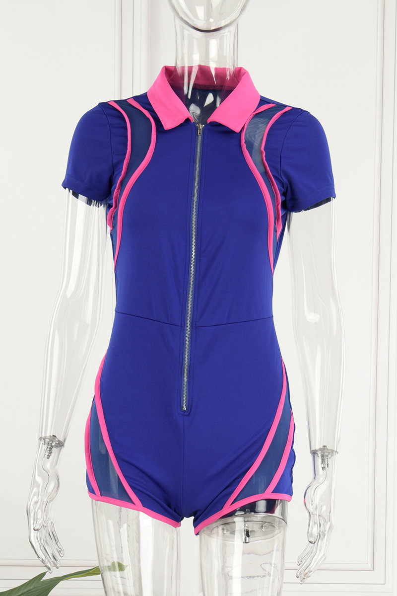 Casual Solid Patchwork Backless Oblique Collar Skinny Rompers main image 1