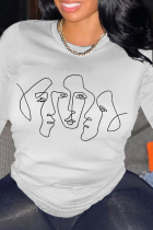 White Street Print Patchwork O Neck Tops