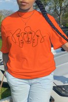 Orange Street Print Patchwork O Neck T-Shirts