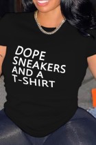 Black Casual Letter Print Basic O Neck T-Shirts