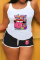 White Black Casual Lips Printed Patchwork O Neck Sleeveless Two Pieces