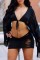 Black Sexy Casual Solid Bandage See-through V Neck Long Sleeve Two Pieces