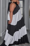 Black Gray Casual Patchwork Contrast Turtleneck Plus Size  Sleeveless Dress