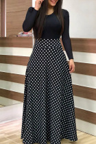 Black Casual Print Patchwork O Neck A Line Dresses