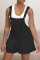 Black Casual Solid Patchwork Backless Spaghetti Strap Regular Romper (Without Vest)