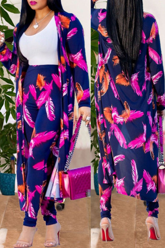 Purple Casual Print Patchwork Cardigan Collar Long Sleeve Two Pieces