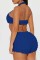 Blue Sexy Solid Hollowed Out Backless Halter Sleeveless Two Pieces