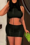 Green Sexy Casual Solid Hollowed Out Hooded Collar Sleeveless Two Pieces