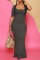 Black Casual Solid Square Collar Long Dress Dresses