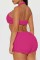 Blue Sexy Solid Hollowed Out Backless Halter Sleeveless Two Pieces