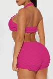 Milky Sexy Solid Hollowed Out Backless Halter Sleeveless Two Pieces