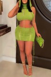 Green Sexy Casual Solid Hollowed Out Hooded Collar Sleeveless Two Pieces