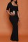 Black Casual Solid Square Collar Long Dress Dresses