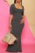 Black Casual Solid Square Collar Long Dress Dresses