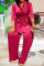 Green Casual Solid Bandage Patchwork Fold V Neck Long Sleeve Two Pieces