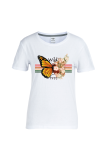 White Casual Butterfly Print Patchwork O Neck T-Shirts