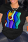 Orange Street Print Patchwork O Neck T-Shirts