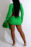 Green Sexy Solid Bandage V Neck Long Sleeve Two Pieces