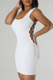 White Sexy Solid Bandage Patchwork U Neck Pencil Skirt Dresses
