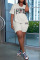 White Casual Print Patchwork O Neck Short Sleeve Two Pieces