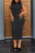 Black Casual Solid Bandage Hollowed Out Patchwork O Neck Pencil Skirt Dresses