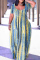 Blue Yellow Casual Print Basic V Neck Short Sleeve Dress Dresses