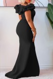Black Sexy Formal Solid Patchwork Off the Shoulder Evening Dress Dresses