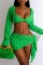 Green Sexy Solid Bandage V Neck Long Sleeve Two Pieces