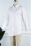 White Casual Solid Frenulum Backless Asymmetrical Shirt Collar Tops