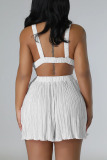 White Sexy Solid Hollowed Out Patchwork V Neck Straight Jumpsuits