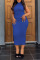 Blue Casual Solid Bandage Hollowed Out Patchwork O Neck Pencil Skirt Dresses