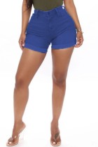 Dark Blue Casual Solid Patchwork High Waist Regular Denim Shorts