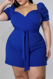 Yellow Fashion Casual Solid Hollowed Out V Neck Plus Size Romper