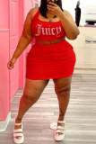 Pink Sexy Casual Letter Hot Drilling Basic U Neck Plus Size Two Pieces