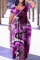 Dark Purple Casual Print Basic V Neck Short Sleeve Dress Dresses