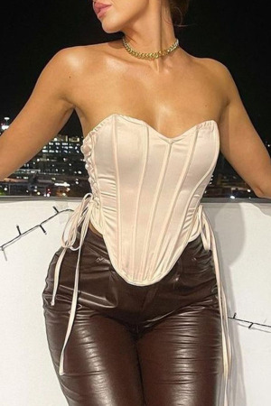 Khaki Sexy Solid Bandage Asymmetrical Strapless Tops