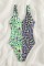 Green Sexy Print Patchwork Backless Swimwears (With Paddings)