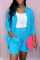 Lake Blue Casual Solid Cardigan Long Sleeve Two Pieces