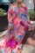 Rose Red Casual Print Backless Off the Shoulder Long Sleeve Dresses