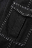 Black Casual Street Solid Patchwork Pocket High Waist Denim Jeans