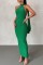 Green Sexy Casual Solid Backless Halter Sleeveless Dress Dresses