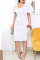 White Casual Work Solid Patchwork Fold Square Collar One Step Skirt Dresses