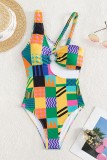 Multicolor Sexy Print Hollowed Out Backless Swimwears (With Paddings)