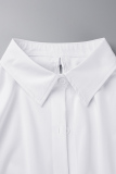 White Casual Solid Frenulum Backless Asymmetrical Shirt Collar Tops