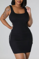 Black Sexy Solid Bandage Patchwork U Neck Pencil Skirt Dresses